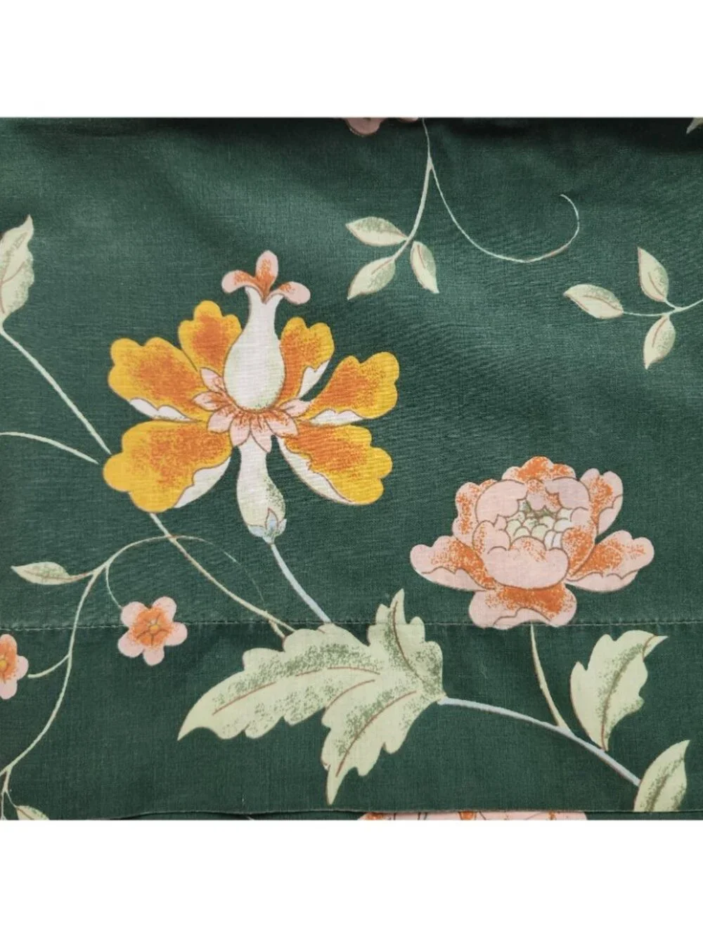 Vintage Fieldcrest Empress Garden Geen Bird Floral Flat Twin Sheet